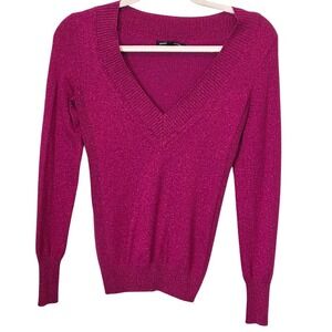 Express Design Studio Pink Sparkle Sweater XS Long Sleeve V-Neck